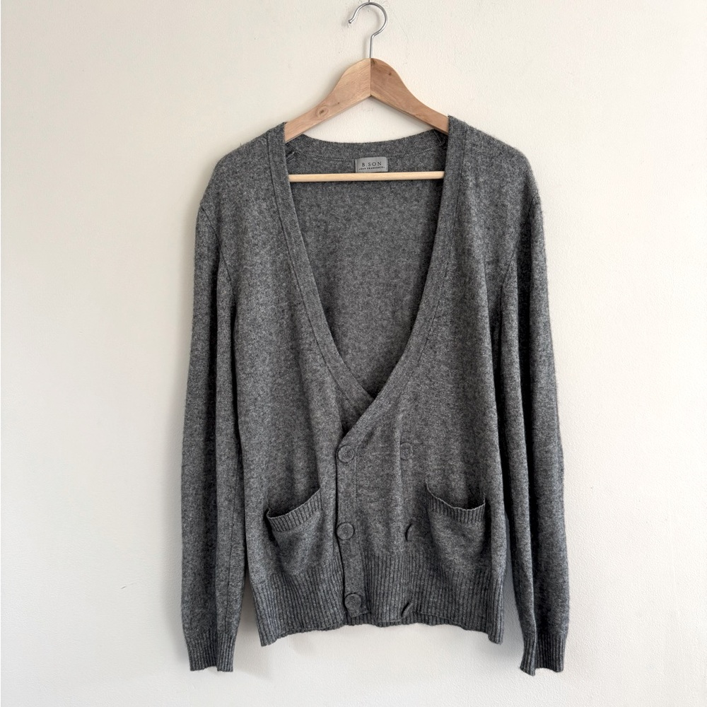 B. Son San Francisco Silk Cashmere Cardigan Gray  Elbow Patches Men’s M / Unisex